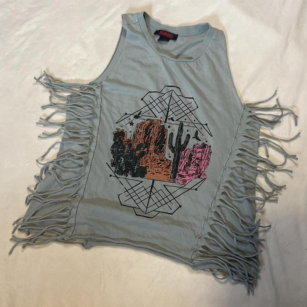 ROCK & ROLL DENIM FRINGE TANK